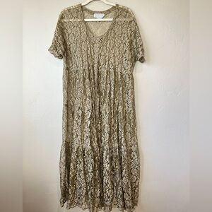 Sheer lace cottage core dress floral boho festival tiered goblincore prairie vtg